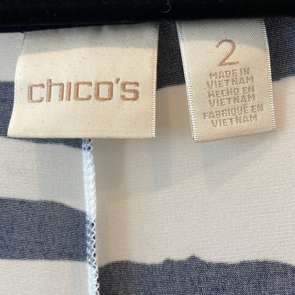 Chico’s Size 2, 12/14, Navy Fringed Scoop Neck Top with Short Sleeves. - Picture 7 of 11